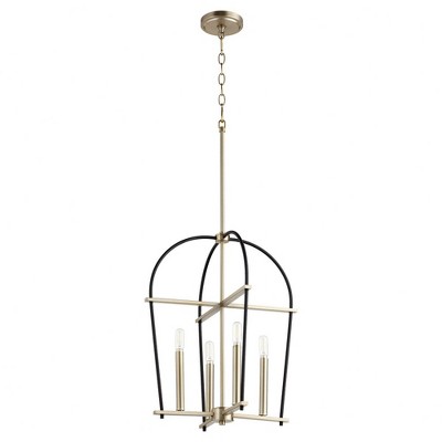 Espy Noir and Aged Brass 4-Light Art-Deco Entry Chandelier