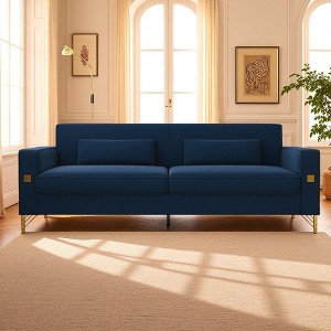 Mocamel Deep Seat Tufted Sofa - 86" Beige Fabric 3-Seater Couch with Metal Legs, for Living Room or Apartment - 1 of 4