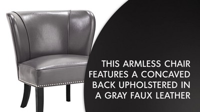 Elegant Gray Faux Leather Armless Accent Chair with Silver Nailhead Trim