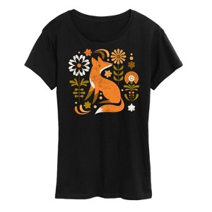 Women's - Instant Message - Autumn Fox & Flowers Short Sleeve Graphic T-Shirt - 1 of 4