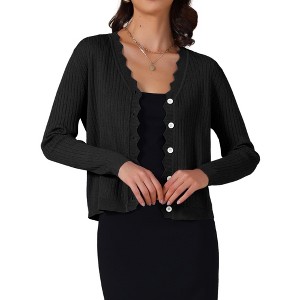 INSPIRE CHIC Women's Cropped Casual Long Sleeve V Neck Button Down Cardigans Sweater - 1 of 4