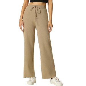 Seta T Women's Casual Ribbed Knit Elastic High Waist Tie Front Wide Leg Pants - 1 of 4