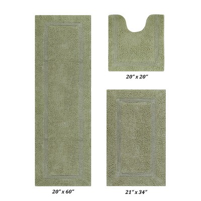 Lux Premium 100% Cotton  Ultra-Soft Tufted Solid Reversible 3 Piece Bath Rug Set, Water-Absorbent, Durable, Machine Washable Bathroom Rug