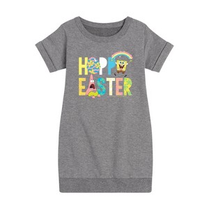 Girls' - SpongeBob SquarePants - Hoppy Easter Icons Graphic Short Sleeve Fleece Dress - 1 of 4
