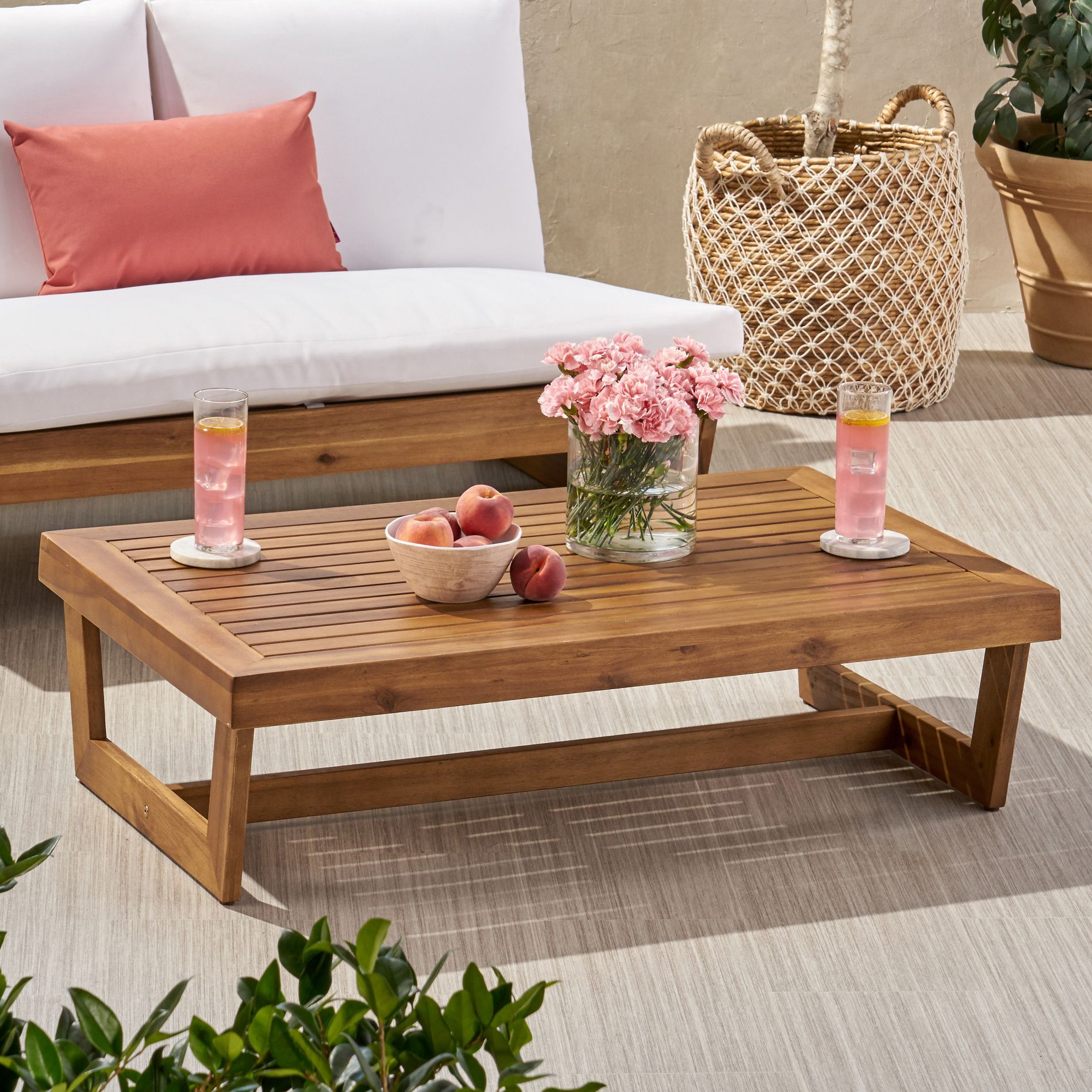 Christopher Knight Home Sherwood Acacia Wood Slat Panel Coffee Table, Teak
