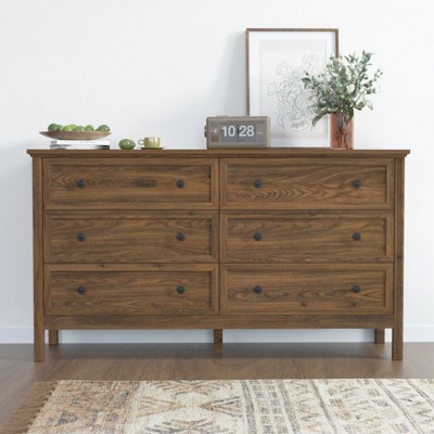 ORRD 6-Drawer Dresser, Wood Storage Cabinet with Black Handles, Modern Chest for Bedroom & Living Room
