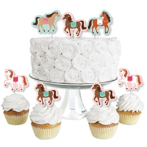 Big Dot of Happiness Run Wild Horses - Dessert Cupcake Toppers - Pony Birthday Party Clear Treat Picks - Set of 24 - 1 of 4