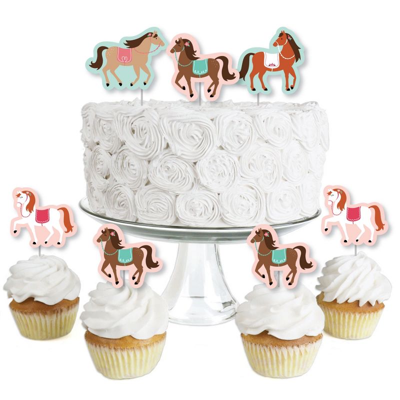 Big Dot of Happiness Run Wild Horses - Dessert Cupcake Toppers - Pony Birthday Party Clear Treat Picks - Set of 24, 1 of 9