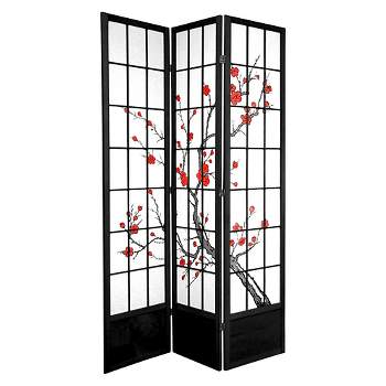 7 ft. Tall Cherry Blossom Shoji Screen - Black (3 Panels)