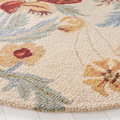 Handmade Tufted Floral Blue Round Wool Rug - 72 in