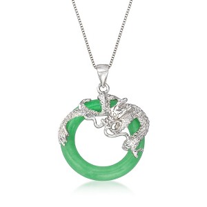 Ross-Simons Green Jade Dragon Open-Space Pendant Necklace in Sterling Silver - 1 of 3