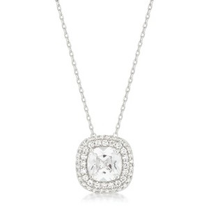 Slickblue Classic Pave Halo Pendant for Women, Rhodium Plated, 4.22 Carat Cubic Zirconia, 16” Chain with Extender - 1 of 3