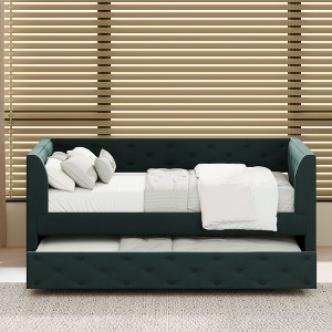 Whisen Twin Size Upholstered Velvet Tufted Daybed with Trundle - 1 of 4