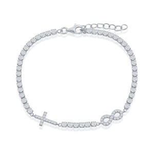 Bella Silver Sterling Silver, Infinity & Cross Tennis Bracelet - Silver - 7+1 Inch - 1 of 2