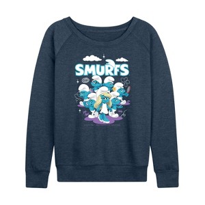 Women's - Smurfs - Group Logo Lightweight French Terry Wide Neck Long Sleeve Shirt - 1 of 4