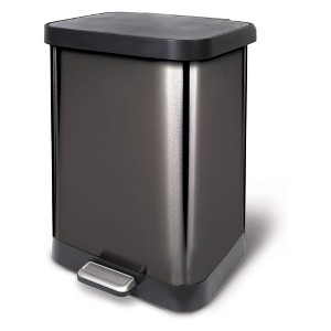 Glad Step Trash Can, Soft Close Lid Bin with Odor Protection, 13 Gallon, Pewter - 1 of 4