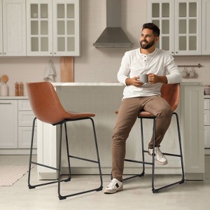 Barstool,Armless Industrial Faux Leather Barstools With Metal Legs And Footrest,Dining Chairs For Home Office Kitchen Island-The Pop Home - 1 of 4