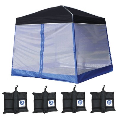 Z-Shade 10' x 10' Angled Leg Instant Black Canopy Shelter with Screen & Weights