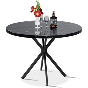 Hooseng 38.5" Round Dining Table Modern Style Kitchen Table With MDF Table Top And X-Shaped Pedestal Metal Legs, Small Bar Table For 2 To 4 People - 1 of 4