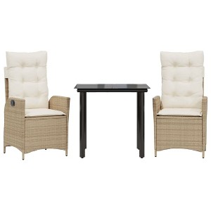 vidaXL 3 Piece Patio Dining Set with Cushions Beige Poly Rattan - 31.5" x 31.5" x 29.1" Without footrest 2 Items - 1 of 4