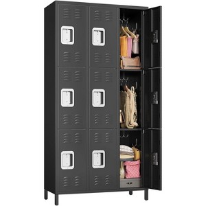 72" 9-Door Employee Metal Locker - 27 Hooks & 9 Shelves, Industrial Steel Storage for Office/Gym/School - Organization Cabinet, Black - 1 of 4