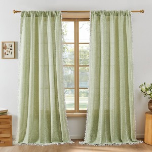 Deconovo Boho Sheer Curtain with Tassels & Embroidery 1 Panel - 1 of 4