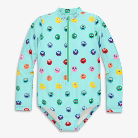 Primary Kids Sesame Street One-Piece Rash Guard In Mist Sesame Street Friends Size 4