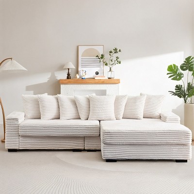 Modern 3 Seat Corduroy Sectional Sofa with Pillows,L-Shaped Sofa with Solid Wood Frame,Reversible Armrests Sofa for Living Room-Coolbibila