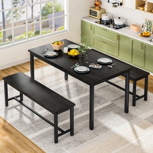 Hooseng 47.2'' 3-Piece Dining Table Set for 4 with 2 Benches,  Farmhouse Wood Grain Kitchen Breakfast Table & Chair Set for Kitchen, Apartment - 1 of 4