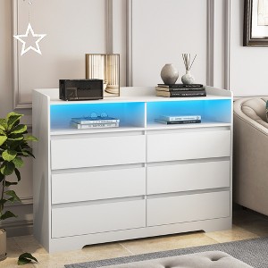 KTMBDW 6 Drawer Dresser, Dresser for Bedroom with LED Lights, Modern Dressers & Chests of Drawers for Living Room, Entryway, Hallway - 1 of 4