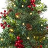 Casafield Set of 2 Outdoor Pathway Christmas Trees, Realistic Walkway Pre-Lit Holiday Decor with Red Berries, Pinecones, Mixed Greenery, and White LED - 3 of 4