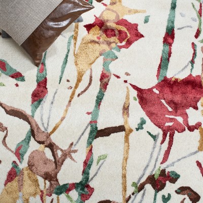 Ivory Multi Abstract Wool and Viscose 5' x 8' Area Rug