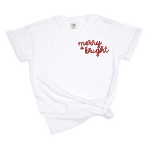 Simply Sage Market Women's Merry and Bright Cursive Embroidery Mini Short Sleeve Garment Dyed Tee - 1 of 4