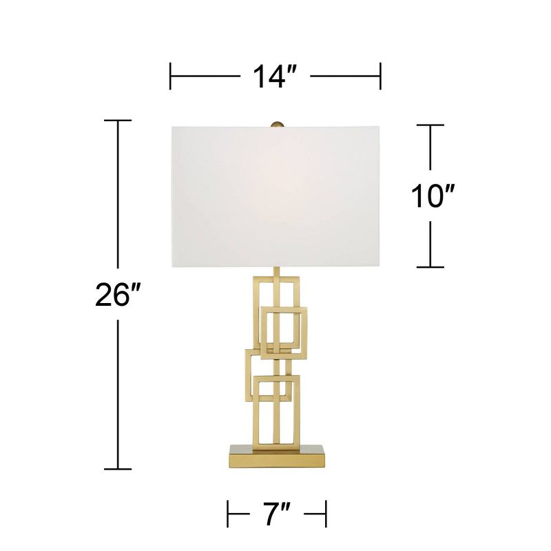 360 Lighting Gale Modern Mid Century Table Lamps 26" High Set of 2 Brushed Gold Grid Metal White Shade for Bedroom Living Room Bedside Nightstand Kids, 4 of 9