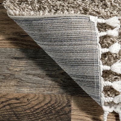 Braided Beige Rectangular Shag Area Rug with Tassels