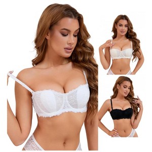 INSPIRE CHIC 3 Pcs Women's Lace Underwired Adjustable Straps Padded Tube Balconette Bras - 1 of 4