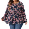 Agnes Orinda Women's Plus Size Floral Crew Neck Bell Long Sleeve Loose Flowy Blouses - 2 of 4