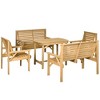 Outsunny 5 Piece Patio Furniture, 6 Seat Outdoor Dining Set, Natural Wood Dinner Table, 2 Chairs, Loveseats with Armrests & Umbrella Hole, Light Brown - 4 of 4