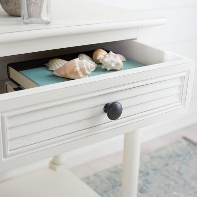 Tate Distressed White Wood Accent Table with Carved Details