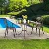 3 Piece Patio Bistro Set Cast Aluminum with Umbrella Hole & Adjustable Feet – Black Table and Chairs for Balcony, Backyard, Garden, Bronze - 3 of 4
