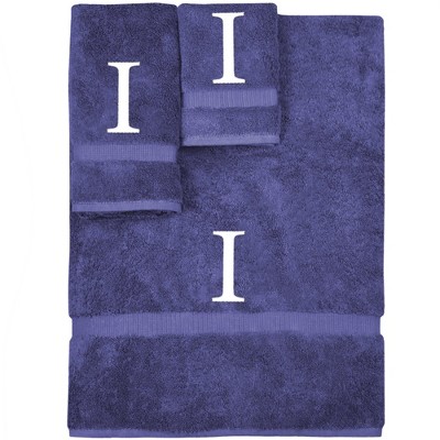 BC BARE COTTON Monogrammed Towel Set, Personalized Gift, Set of 3 - Navy - White Block
