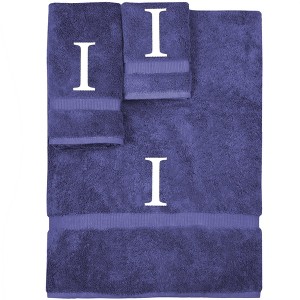 BC BARE COTTON Monogrammed Towel Set, Personalized Gift, Set of 3 - Navy - White Block - 1 of 1