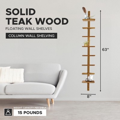 Large Teak Trapezoid Wall Mount Column Shelf