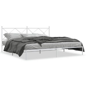 vidaXL Modern King Metal Bed Frame with Headboard - Steel Construction, White, 76"x79.9" - Bedroom Furniture for Enhanced Mattress Support - 1 of 4
