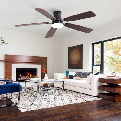 HOMLUX 52" Low Profile Ceiling Fan w/Light Remote Control 6-Speed 3-Timer,Walnut/Black/Brown