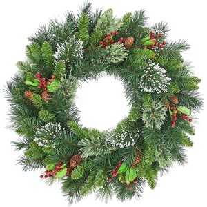 Acekool Frosted Holiday Decor Set with Wreath, Garlands, and Swags, Pinecone and Berry Accents, Indoor Outdoor Decoration - 1 of 4