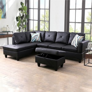 DOMETOUR Modern 3-Piece Living Room Sofa Set (Sofa+Left Side Chaise+Ottoman) - 1 of 4