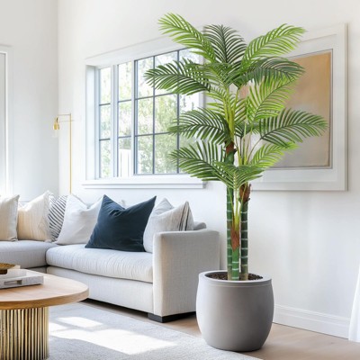 6/7 FT(72/84 in) Tall Palm Tree Fake Plant Golden Cane Palm Trees Large Artificial Plants Faux Plants for Indoor Outdoor with White Base Set of 1/2