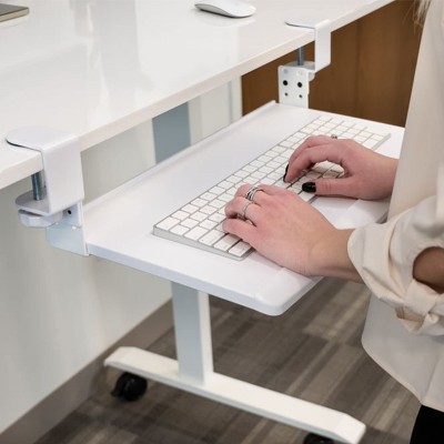 White Adjustable Clamp-On Retractable Keyboard Tray