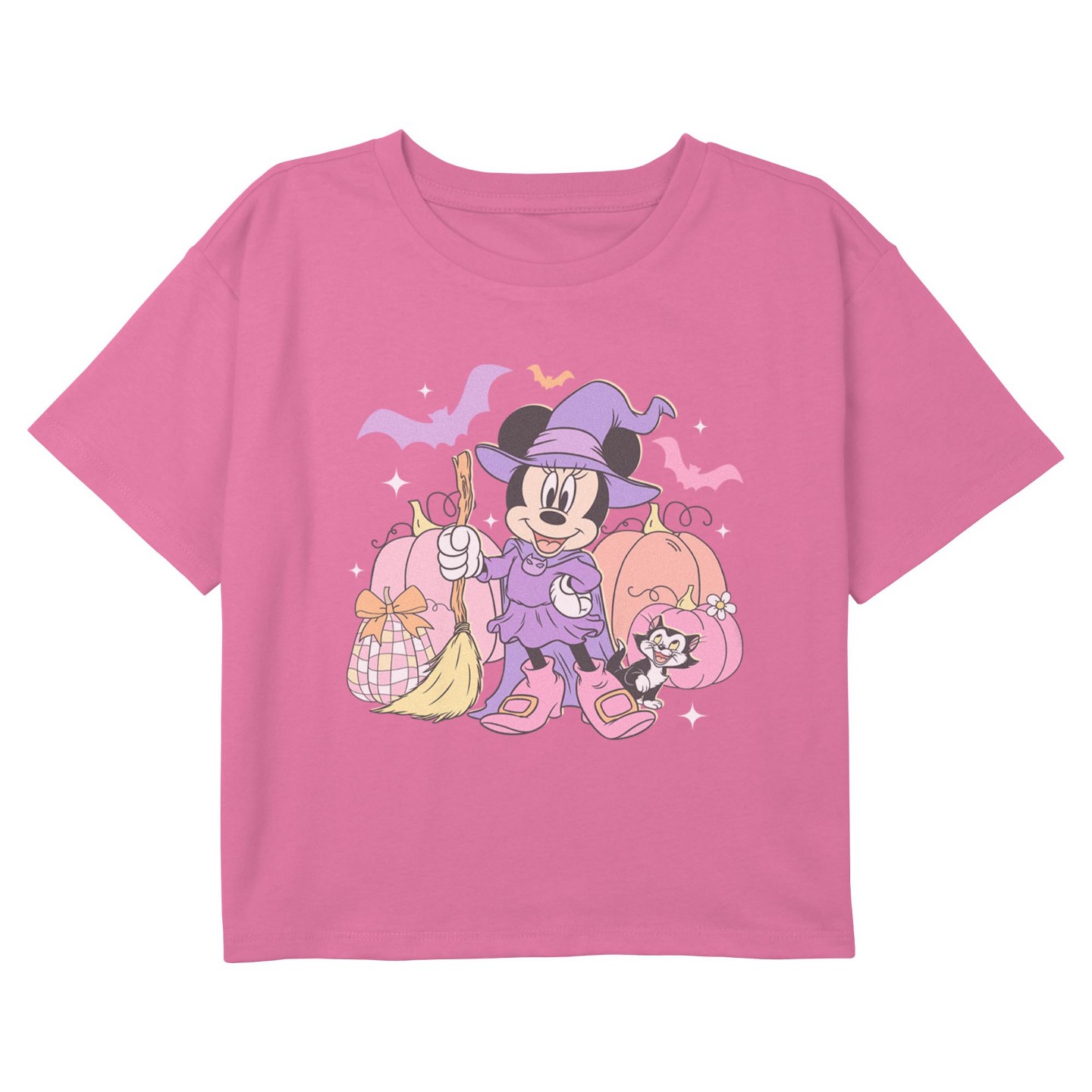 Футболка Mickey Mouse & Friends Minnie Mouse Halloween Witch Purple Costume Pumpkin Pose Cropped T-Shirt - Light Pink для девочек, цвет: Фиолетовый — фото 1
